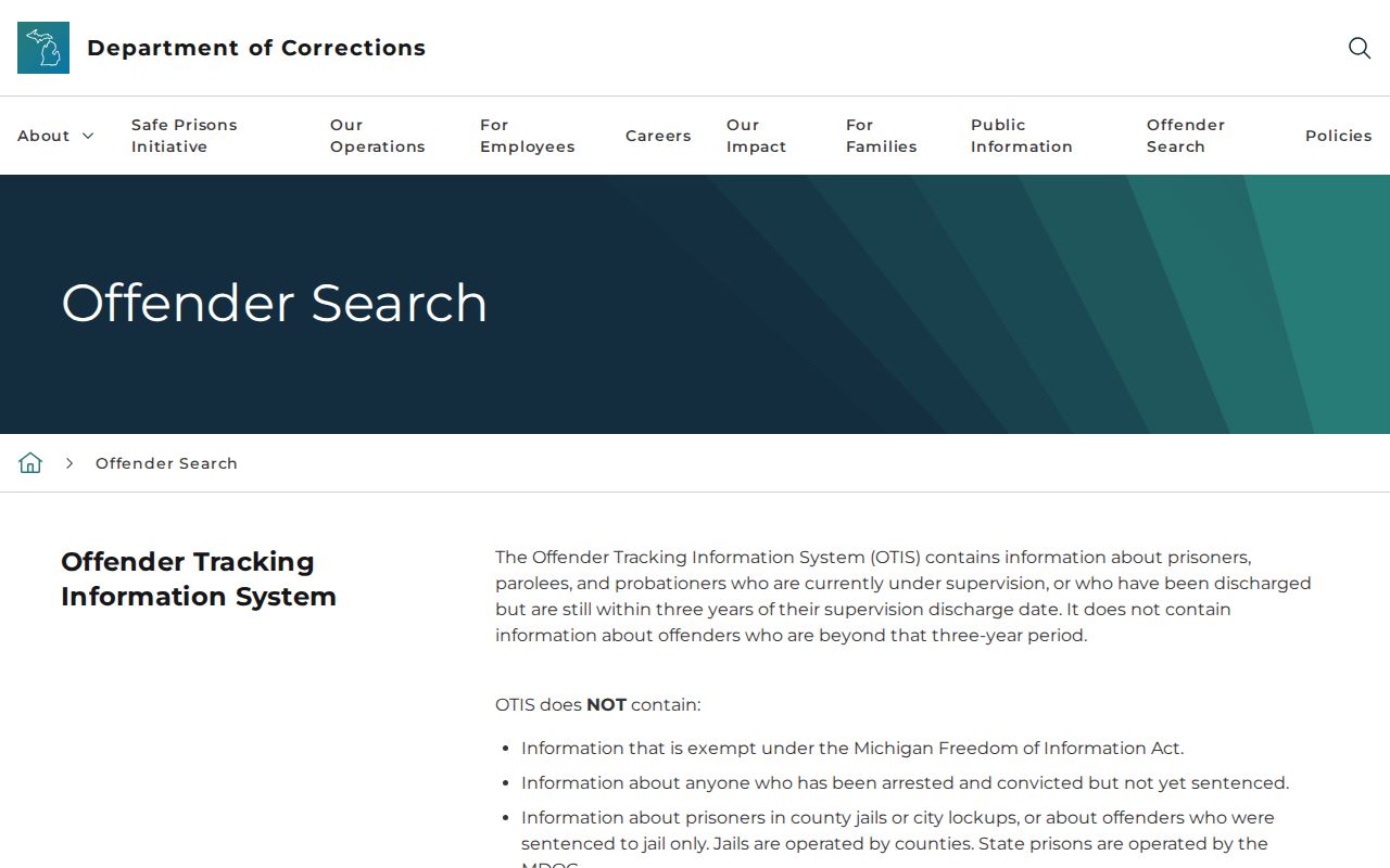 Livingston County released inmate search through the Michigan OTIS scope page