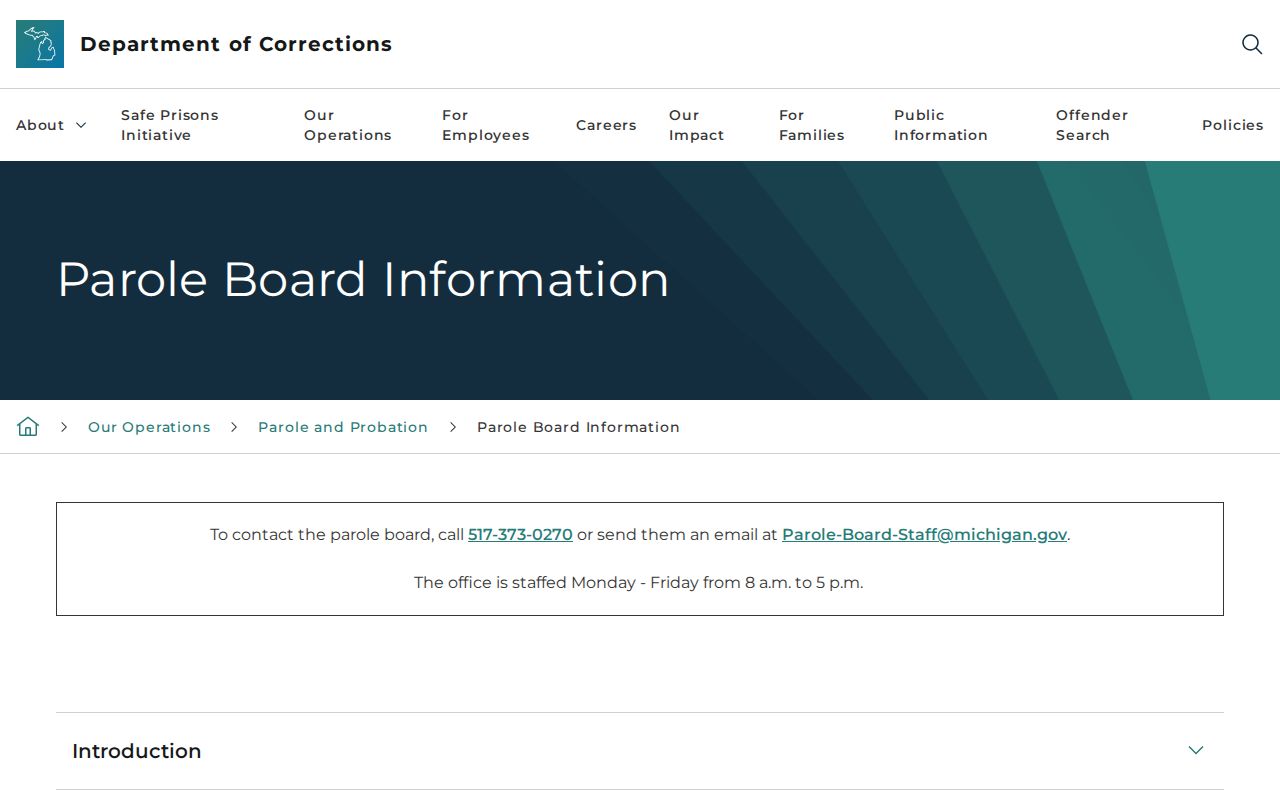 Livingston County parole release information on the Michigan Parole Board page